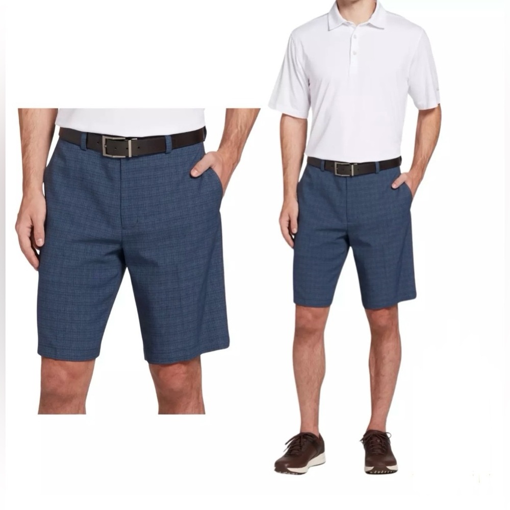 Walter Hagen Perfect 11 P11 Tonal Plaid 10'' Mens Casual Golf Shorts Navy